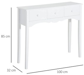 HOMCOM Masă Consolă Modernă cu 3 Sertare, Consolă de Intrare din MDF, pentru Hol, Sufragerie, 100x32x85 cm, Alb | Aosom Romania