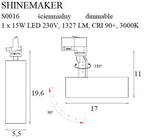 Spot LED directionabil pentru sina trifazata MAXLIGHT, SHINEMAKER negru
