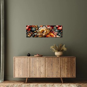 Tablou - Flori portocalii și roșii (cu ceas) (90x30 cm)