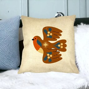 Perna Decorativa Patrata Pasare, 40x40 cm, Crem, Husa Detasabila, Perna Inclusa, BEKZ®