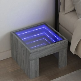 3284075 vidaXL Noptieră cu LED infinity, gri sonoma, 40x40x30 cm