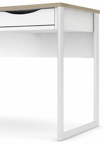 Birou alb EFREM PLUS 513 cu 1 sertar si blat cu decor de stejar