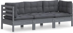 vidaXL Canapea grădină cu 3 locuri, cu perne antracit, lemn masiv pin
