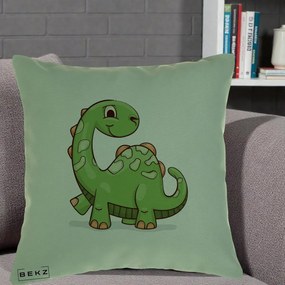 Perna Decorativa Brontosaur Verde Simpatic, 40x40 cm, Verde, Husa Detasabila, Perna Inclusa, BEKZ®