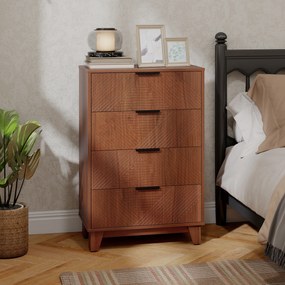 HOMCOM Comodă 4 sertare mobilier de depozitare vintage cu mânere din metal, 60 x 36 x 90 cm, efect lemn maro | Aosom Romania