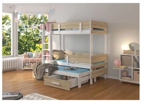 Pat Supraetajat 3 Persoane Cu Saltea ETAPO Stejar/Alb 90x200cm