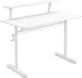 ERGOLEV WX-007 – Birou Reglabil Manual cu Înălțime Ajustabilă 65–90 cm, Blat Monobloc din PAL de Înaltă Densitate 15 mm, Cadru Metalic din Oțel, Raft Superior Integrat, 100x60 cm, Alb