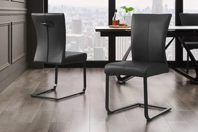 Set de 2 scaune, Metal, Piele Naturala, Negru, SAMSON