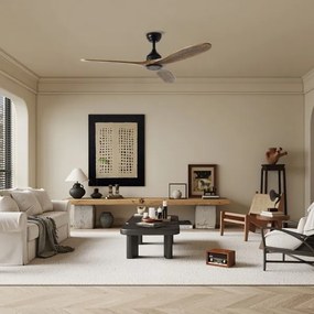 ZEVENTI - Ventilator de tavan LAURIA Wi‑Fi Tuya, negru/stejar, cu telecomandă