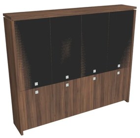 Dulap înalt Verno 248 x 46 x 210 cm, uși combinate, nuc / negru