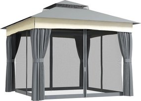 Outsunny Pavilion cu acoperiș dublu, 3x3 m, rezistent la apă, stabil, rezistent la iarnă, pavilion din metal, Gri închis | Aosom Romania