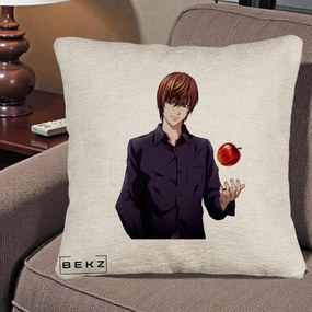 Perna Personalizata Death Note Light Yagami cu Mar, 40x40 cm, Bej Canapea, Husa Detasabila, Perna Inclusa, BEKZ®