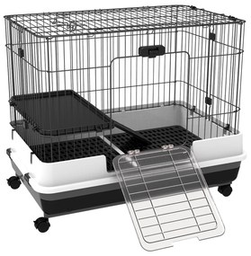 PawHut Cusca pentru Hamsteri Iepuri Cobai in Metal Negru cu 2 Usi | Aosom Romania