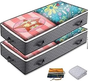Pachet de 2 saci de depozitare sub pat de 75 l, capac transparent, gri