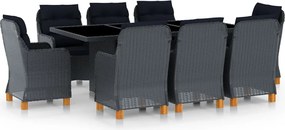 vidaXL Set mobilier exterior cu perne, 9 piese, gri închis, poliratan
