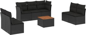 vidaXL Set mobilier de grădină cu perne, 8 piese, negru, poliratan