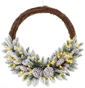 Coroniță de iarnă cu zăpadă și lumini LED calde