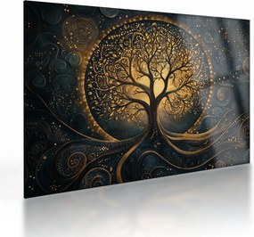 Tablou pe sticlă – Arbore cu aură aurie (70x50 cm)