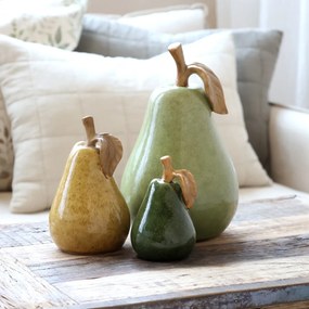 Decorațiune din ceramică în formă de pară verde închis, H13,5 cm, Ø9 cm