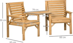 Outsunny Set bistro 3 piese din lemn rezistent la intemperii, set mobilier de grădină cu design cu lamele, orificiu pentru umbrelă Maro | Aosom Romania
