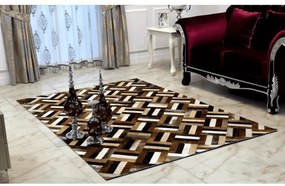 Covor de lux din piele, maro/negru/bej, patchwork, 170x240 , KOŽA TYP 2