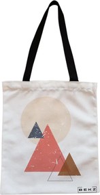 Sacosa de Panza pentru Cumparaturi, Geanta Tote, model Triangles, Cu fermoar, 38x34.5 cm, Alba, BEKZ®