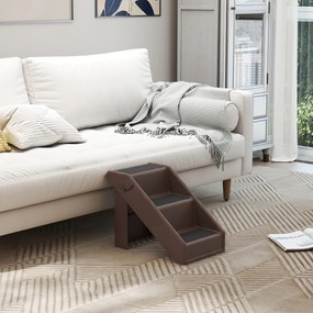 PawHut Scară pentru câini 3 Trepte 36,5 cm Înălțime Scară pentru animale de companie pentru câini mici pliabilă pentru Pat, Canapea, Sofa Mașină Maro | Aosom Romania