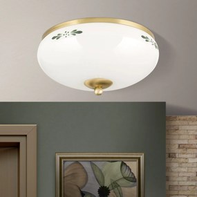 Plafoniera clasica Landhaus 28cm alama satin/ sticla opal decor verde