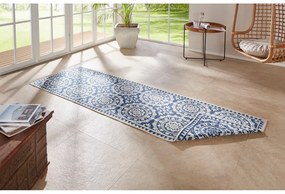 Covor adecvat pentru exterior NORTHRUGS Jardin, 80 x 350 cm, albastru-crem