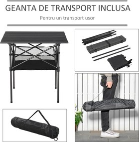 Outsunny Masă de Camping Pliabilă, Ușor de Transportat, Include Geantă de Călătorie, 70x70x69cm, Negru | Aosom Romania