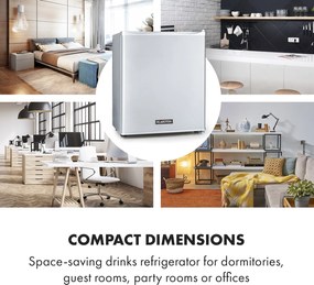 Klarstein Happy Hour 23, minibar, 23 l, 5 - 15 °C, clasa energetică G, silențios, 23 dB, lumină LED, argintiu