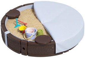 AIYAPLAY Cutie de nisip, Cutie de nisip rotunda pentru pana la 3 copii, cu 3 scaune, strat impermeabil, protectie impotriva intemperiilor, 300 kg de nisip | Aosom Romania