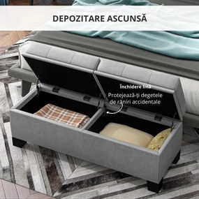Banca Depozitare Otomana Capatul Patului Cadru Otel Balamale Siguranta Gri HOMCOM | Aosom Romania
