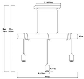 Lustră pe cablu GREGOR 3xE27/60W/230V Globo 15539-3H