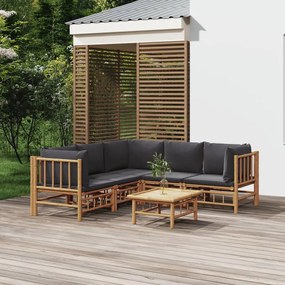 3155220 vidaXL Set mobilier de grădină cu perne gri închis, 6 piese, bambus