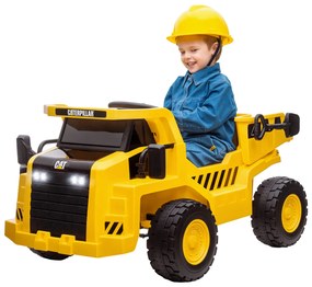 AIYAPLAY Excavator de Călărit cu Licență, cu Telecomandă, Tractor pentru Copii cu Cupă, Lopată, Muzică, Difuzor, Faruri, 110x70.5x61.5 cm, Galben