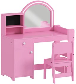 AIYAPLAY Masă de machiaj pentru copii cu taburet și oglindă LED, masă de machiaj pentru 3-8 ani, 88,6 x 38,8 x 96,9 cm, roz | Aosom Romania