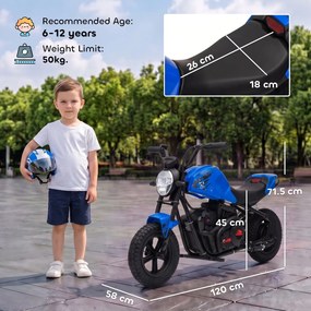 AIYAPLAY Motocicletă electrică pentru copii, stil Harley, 24 V, 6-12 ani, roți din cauciuc 30 cm, albastră | Aosom Romania