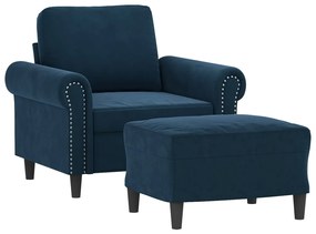 Fotoliu canapea cu taburet, albastru, 60 cm, catifea Albastru, 92 x 77 x 80 cm