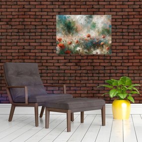 Tablou pe sticlă – Abstracție de câmp cu maci (70x50 cm)