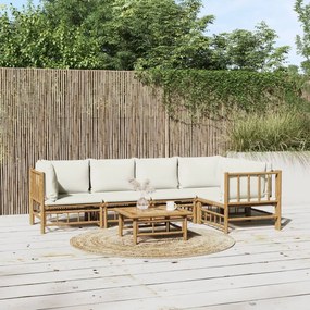 vidaXL Set mobilier de grădină cu perne alb crem, 6 piese, bambus