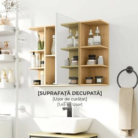 HOMCOM Dulap cu Oglindă pentru Baie cu Dulăpior și 6 Compartimente Deschise 80x20x59cm Lemn | Aosom Romania