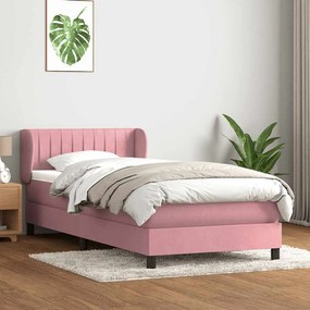 vidaXL Pat box spring cu saltea, roz, 80x220 cm, catifea