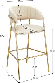 Scaun de bar de design, ţesătură bej Velvet/gold crom auriu, DASMIN TIP 2