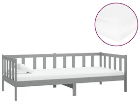 3083616 vidaXL Pat de zi cu saltea, gri, 90x200 cm, lemn masiv de pin