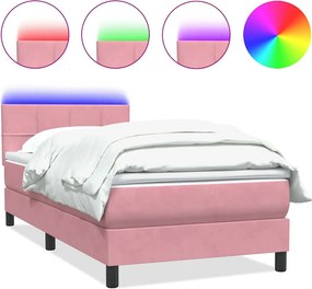 vidaXL Pat cu arcuri cu saltea și LED, roz, 80x220 cm, catifea