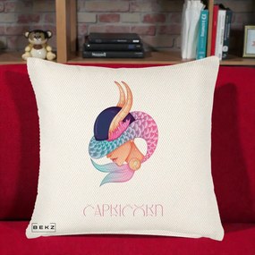 Perna Personalizata Zodiac Capricorn Cowgirl, 40x40 cm, Crem Reliefat, Husa Detasabila, Perna Inclusa, BEKZ®