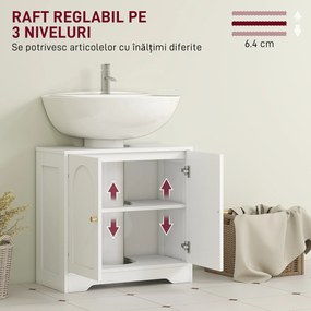 HOMCOM Dulap pentru Sub Chiuvetă cu 2 Uși Arcuite - Alb | Aosom Romania