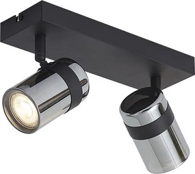 Spot de plafon negru cu sticlă fumurie cu 2 lumini rotativ și înclinabil - Gianni