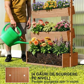 Outsunny Jardinieră Verticală înălțată pe 4 Niveluri, din Lemn pentru Exterior, cu Orificii de Drenaj și Căptușeală Textilă, pentru Plante Aromatice, Flori și Legume, 85x45x140 cm, Maro | Aosom Romania